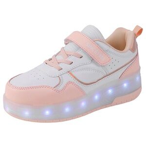 Kids Girls Roller Shoes Sneakers w/ Wheels White Pink Holographic Size 36